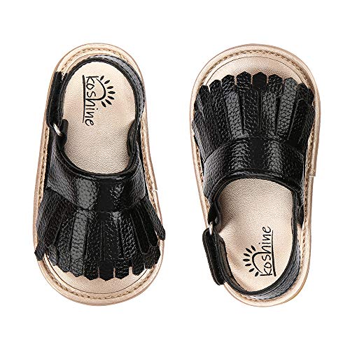 koshine Baby Sandal Tassels Summer Toddler Slipper Shoes 0-2 Years (Black, numeric_3) - Image 1