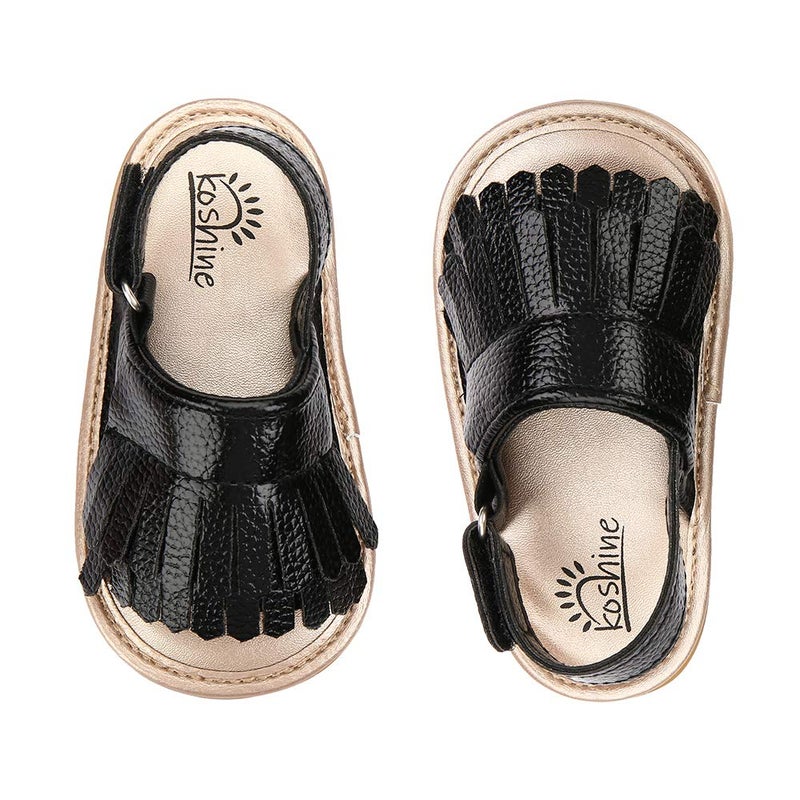 koshine Baby Sandal Tassels Summer Toddler Slipper Shoes 0-2 Years (Black, numeric_3) - Image 2