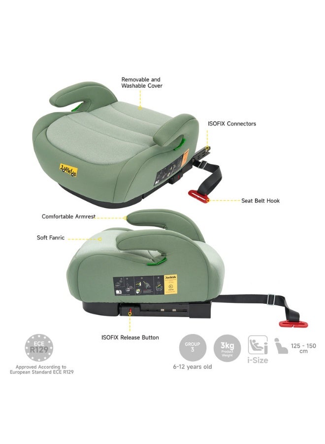 Jovikids كرسي معزز محمول ومريح ومضغوط Ohho I-Size للسيارة مع ISOFIX، 125-150 سم (المجموعة 2/3، 6-12 سنة)، ECE R129، أخضر - Image 4
