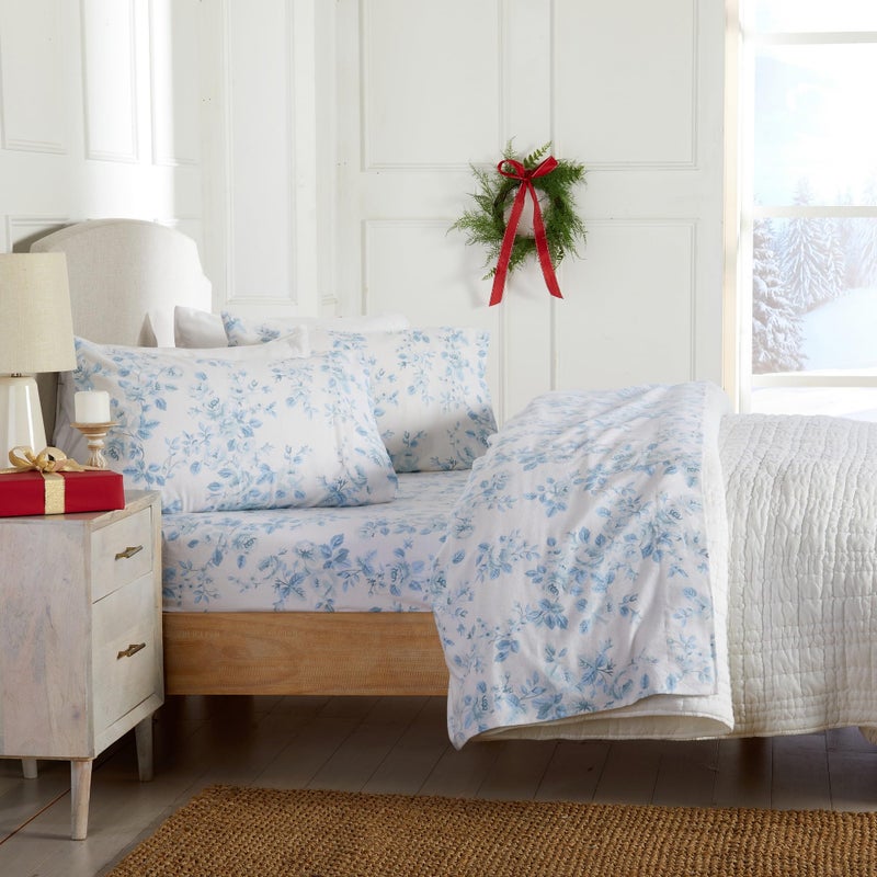 Market & Place 100% Cotton King Flannel Sheet Set | 4 Piece Deep Pocket Cozy Winter Floral Bed Sheets | Double Brushed for Extra Softness & Comfort | Alpine Collection (King, Vintage Floral) - Image 3