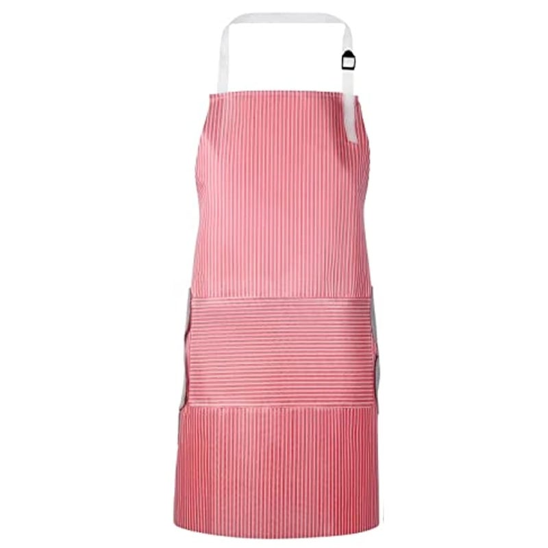 Mockery Waterproof OilProof Bib Kitchen Apron with Pocket Velvet Towels and Long Ties Adjustable Neck Strap Cooking Chef Women Men Aprons for Home Kitchen Restaurant Coffee house Red - Image 1