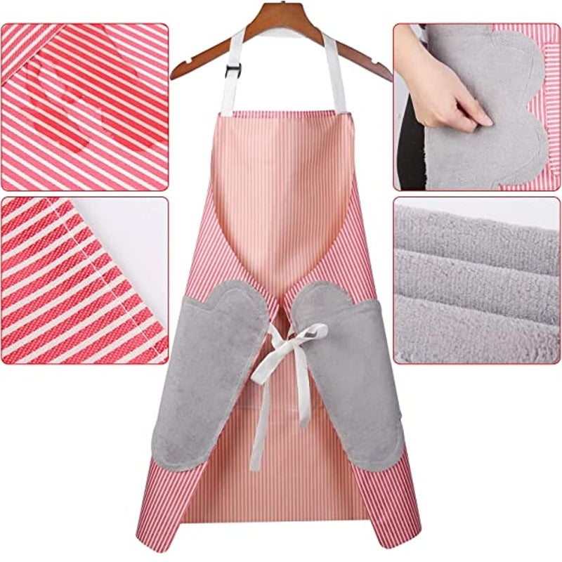 Mockery Waterproof OilProof Bib Kitchen Apron with Pocket Velvet Towels and Long Ties Adjustable Neck Strap Cooking Chef Women Men Aprons for Home Kitchen Restaurant Coffee house Red - Image 3