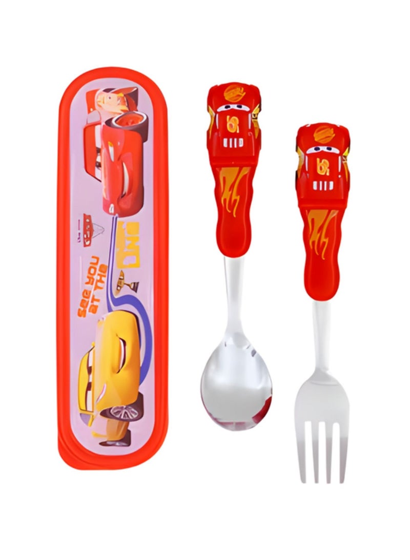 Disney Kids Cutlery Set Utensils Metal with 3D Assorted Cartoon Character Cars (lightning McQueen) - Image 1