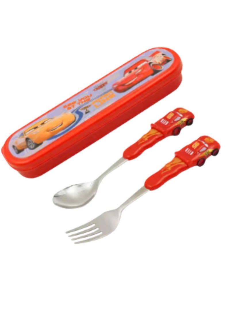 Disney Kids Cutlery Set Utensils Metal with 3D Assorted Cartoon Character Cars (lightning McQueen) - Image 2