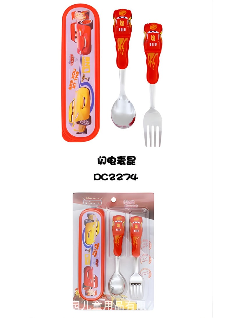 Disney Kids Cutlery Set Utensils Metal with 3D Assorted Cartoon Character Cars (lightning McQueen) - Image 3