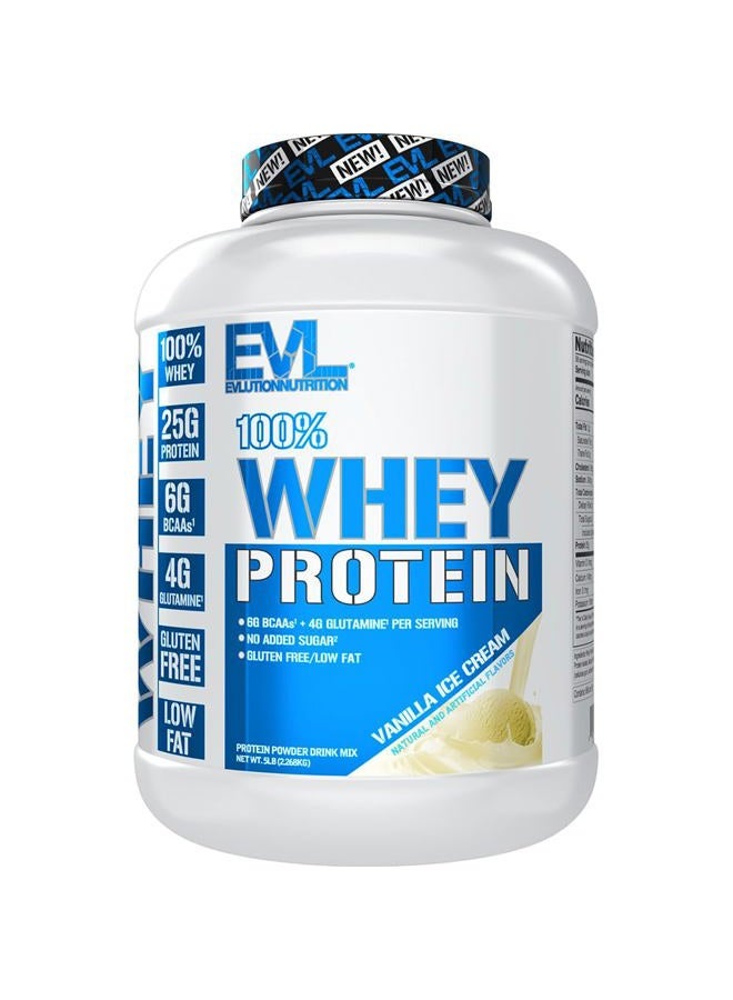 EVLution Nutrition, 100% Whey Protein, Vanilla Ice Cream, 5 lb (2.268 kg) - Image 1