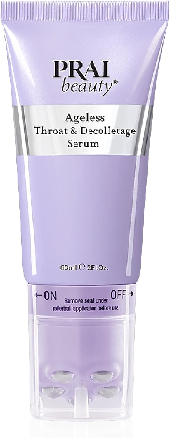 PRAI Ageless Throat Decolletage Serum 60ml with Rollerball Applicator AntiAgeing Collagen Boosting Skincare Firms Tightens Skin Smooths Wrinkles Tones Hydrates Neck Cleavage