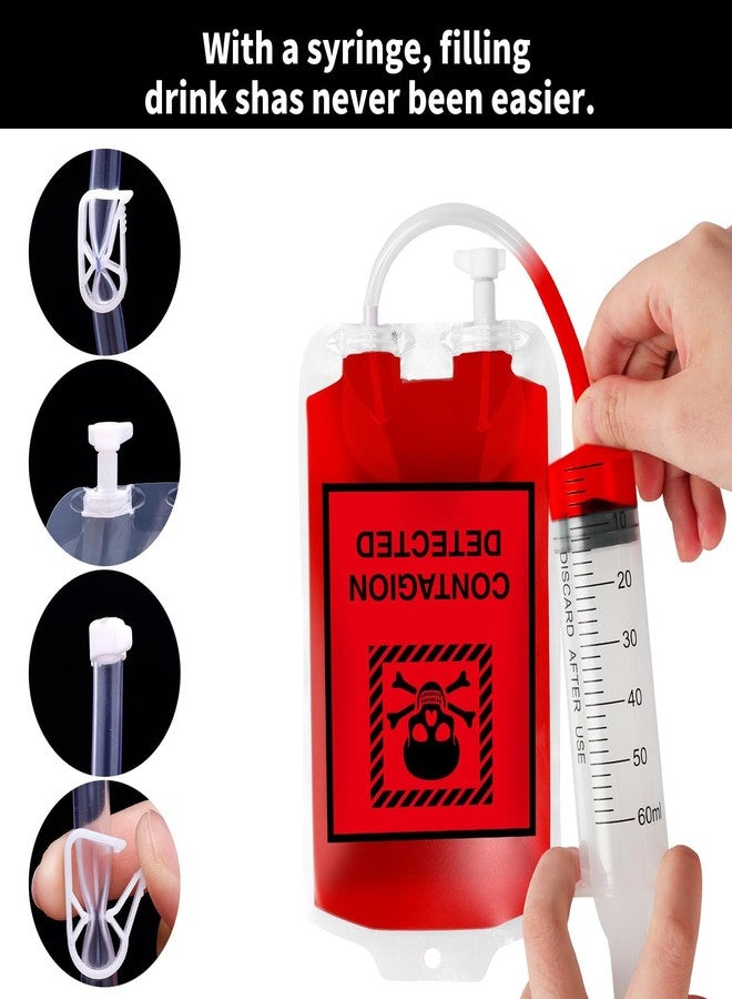 Garma 48 Pack 10oz Blood Bags for Drinks, 8 Design Halloween IV Bag for Drinks Reusable Drink Pouches Containers with Syringes Clips Pouch Prop for Vampire Zombie Hospital Theme Party Favors Supplies - Image 3