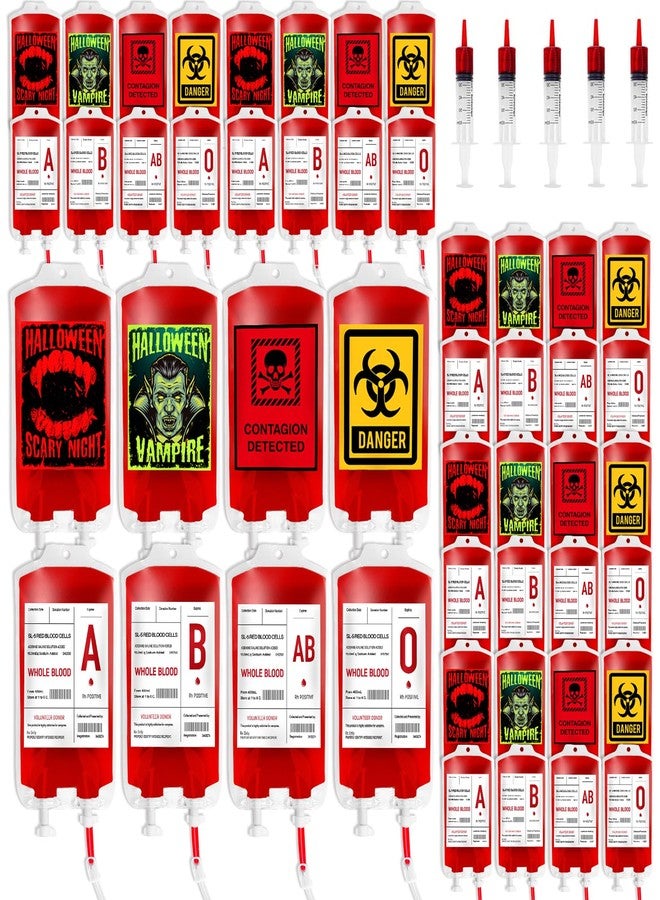 Garma 48 Pack 10oz Blood Bags for Drinks, 8 Design Halloween IV Bag for Drinks Reusable Drink Pouches Containers with Syringes Clips Pouch Prop for Vampire Zombie Hospital Theme Party Favors Supplies - Image 1