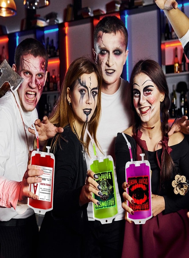 Garma 48 Pack 10oz Blood Bags for Drinks, 8 Design Halloween IV Bag for Drinks Reusable Drink Pouches Containers with Syringes Clips Pouch Prop for Vampire Zombie Hospital Theme Party Favors Supplies - Image 5