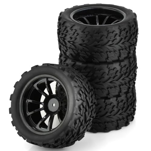 Chanmoo 110 Monster Truck Tires and Wheels 12mm Hex Hubs RC Truck Tyres OD 118mm for 110 Scale Off Road Truck Car Traxxas XMaxx ERevo Summit Kyosho 144001 HSP 94188 94111 4PCS Black - Image 1