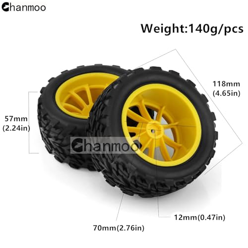 Chanmoo 110 Monster Truck Tires and Wheels 12mm Hex Hubs RC Truck Tyres OD 118mm for 110 Scale Off Road Truck Car Traxxas XMaxx ERevo Summit Kyosho 144001 HSP 94188 94111 4PCS Black - Image 5