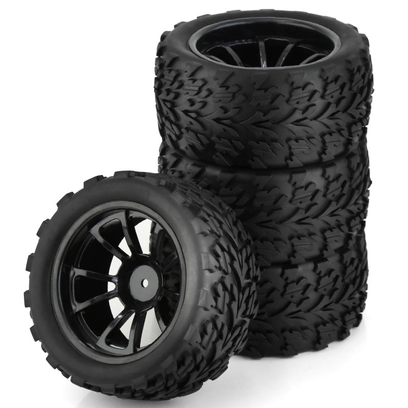 Chanmoo 110 Monster Truck Tires and Wheels 12mm Hex Hubs RC Truck Tyres OD 118mm for 110 Scale Off Road Truck Car Traxxas XMaxx ERevo Summit Kyosho 144001 HSP 94188 94111 4PCS Black - Image 2