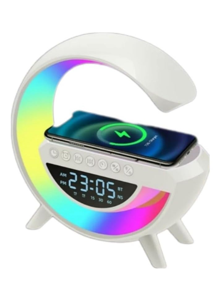 ON MART Wireless Charger Stand Atmosphere Lamp, New Intelligent LED Table Bluetooth Speaker, Dimmable Night Light Touch Lamp Alarm Clock for Home Office Study Bedside Charging Lamp for Bedroom Home Decor - Image 1