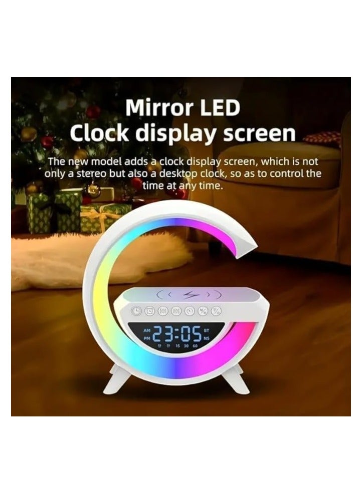 ON MART Wireless Charger Stand Atmosphere Lamp, New Intelligent LED Table Bluetooth Speaker, Dimmable Night Light Touch Lamp Alarm Clock for Home Office Study Bedside Charging Lamp for Bedroom Home Decor - Image 2