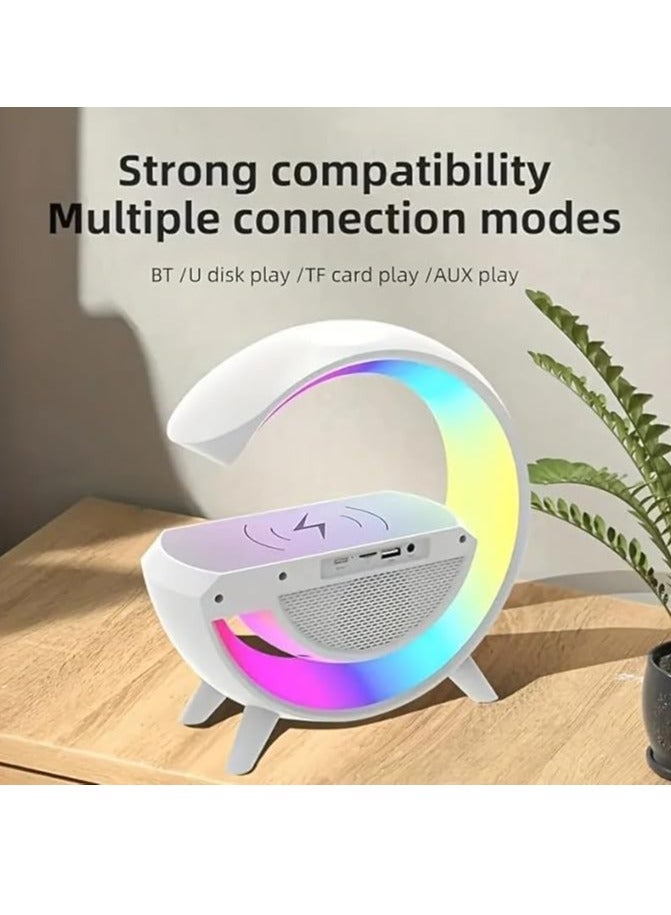 ON MART Wireless Charger Stand Atmosphere Lamp, New Intelligent LED Table Bluetooth Speaker, Dimmable Night Light Touch Lamp Alarm Clock for Home Office Study Bedside Charging Lamp for Bedroom Home Decor - Image 3