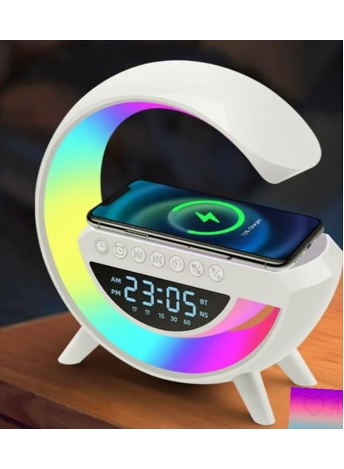 ON MART Wireless Charger Stand Atmosphere Lamp, New Intelligent LED Table Bluetooth Speaker, Dimmable Night Light Touch Lamp Alarm Clock for Home Office Study Bedside Charging Lamp for Bedroom Home Decor - Image 5