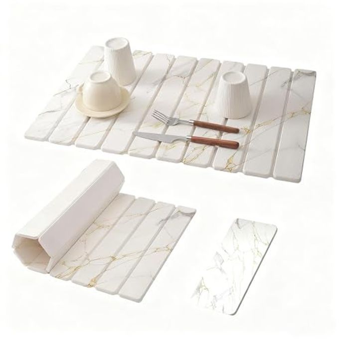 2 PCS Large Stone Drying Mats for Kitchen Counterï¼ŒQuick Dry Stone Dishes Matsï¼ŒDiatomaceous Stone Dish Mat, Foldable and Super Absorbent Drain Drying Mat for Dishes Pans Glasswareï¼ˆ24"Ã—16" & 8"x4"ï¼‰