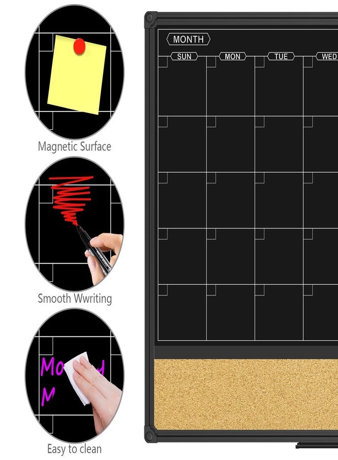 JILoffice Magnetic Black Calendar Dry Erase Board & Bulletin Board Combo, 24 x 18 Inch Dry Erase Board for Liquid Chalk Markers, Black Aluminum Frame for Office Home and School with 10 Push Pins - Image 3