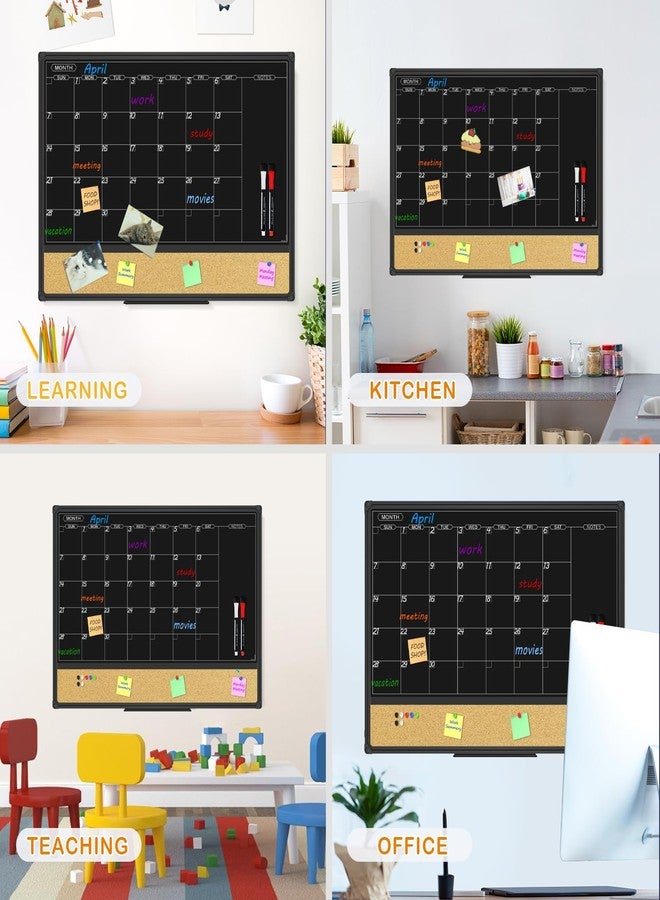 JILoffice Magnetic Black Calendar Dry Erase Board & Bulletin Board Combo, 24 x 18 Inch Dry Erase Board for Liquid Chalk Markers, Black Aluminum Frame for Office Home and School with 10 Push Pins - Image 2