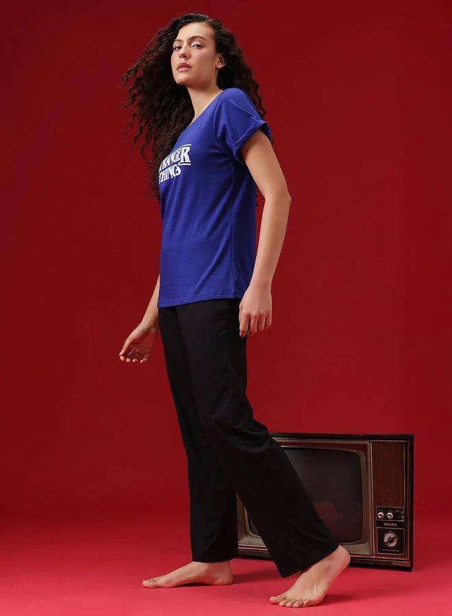Clovia Stranger Things Text Print T-Shirt and Pyjama Set