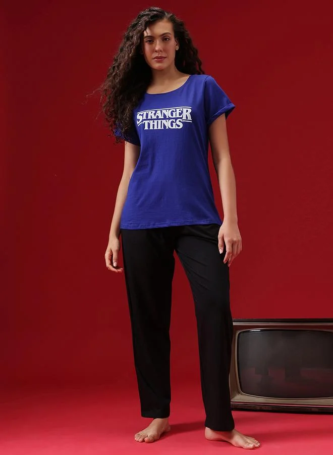 Clovia Stranger Things Text Print T-Shirt and Pyjama Set