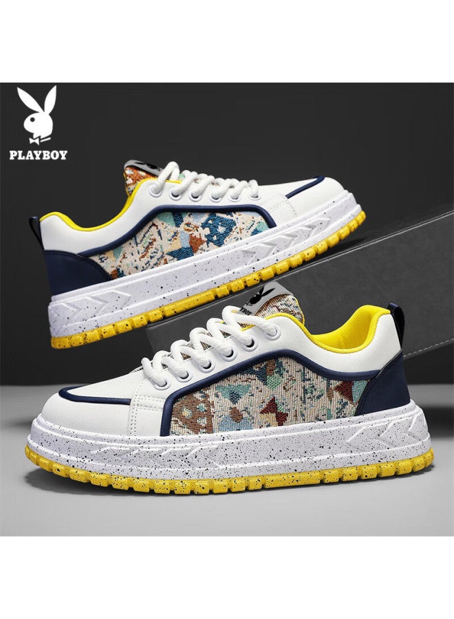 Playboy Men's Sneakers  Autumn Winter Thick Sole Trendy Sports Casual Shoes White Size 43 - Image 3
