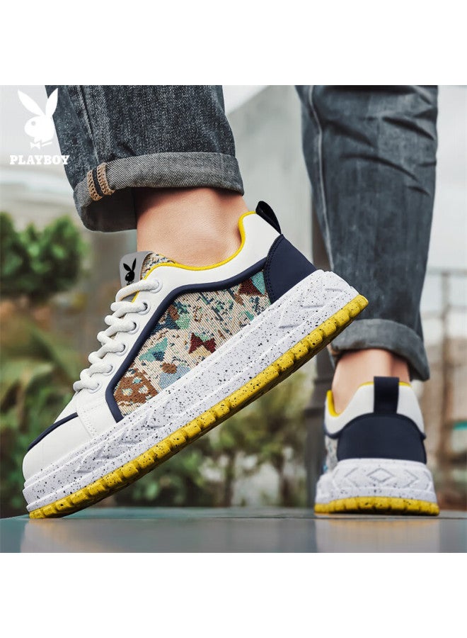 Playboy Men's Sneakers  Autumn Winter Thick Sole Trendy Sports Casual Shoes White Size 43 - Image 1