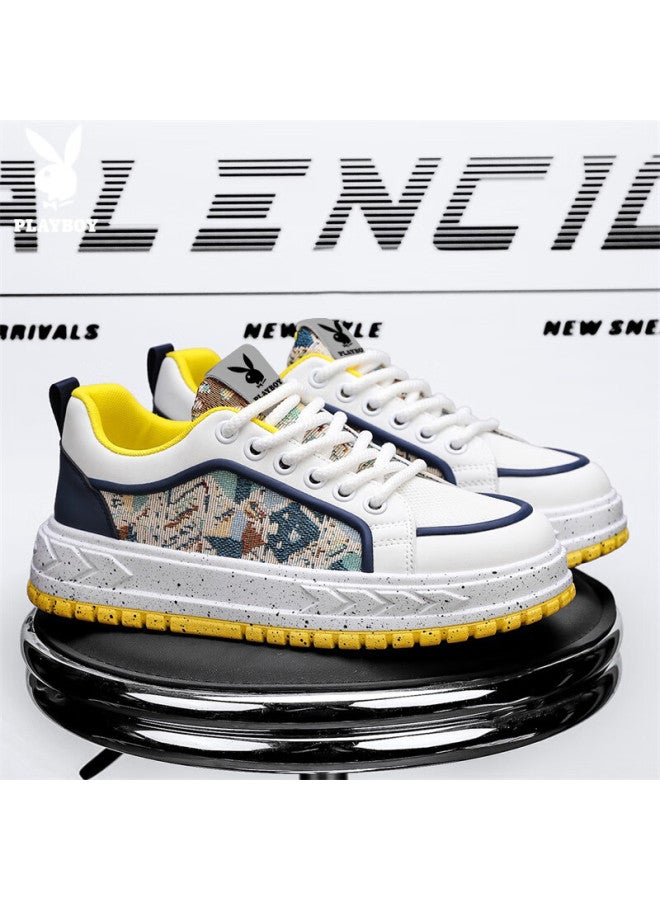Playboy Men's Sneakers  Autumn Winter Thick Sole Trendy Sports Casual Shoes White Size 43 - Image 2