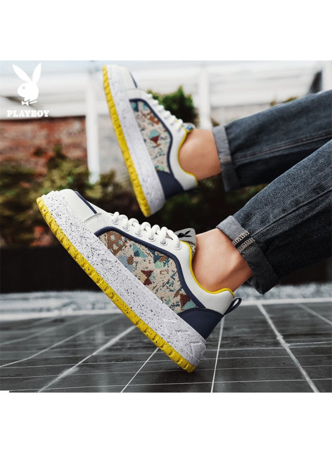 Playboy Men's Sneakers  Autumn Winter Thick Sole Trendy Sports Casual Shoes White Size 43 - Image 5