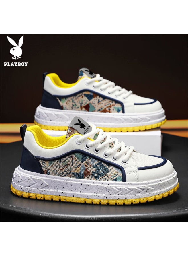 Playboy Men's Sneakers  Autumn Winter Thick Sole Trendy Sports Casual Shoes White Size 43 - Image 4
