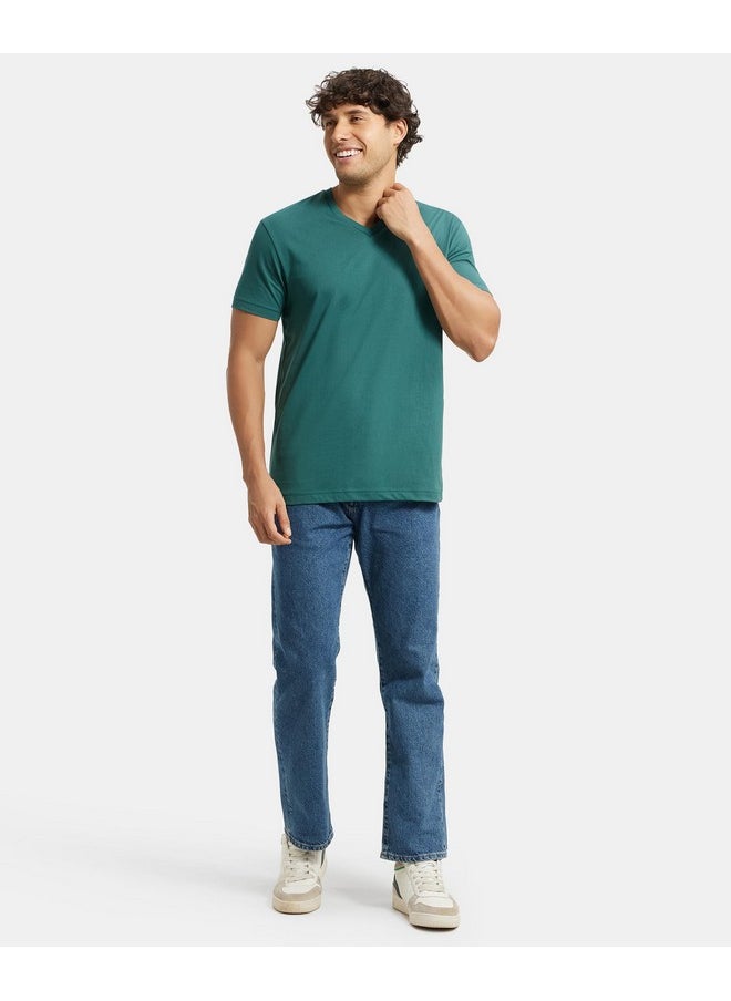 JOCKEY Jockey Men's Regular Fit V Neck Half Sleeved T-Shirt 2726_Pacific Green_M  - Image 3