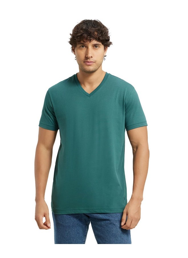 JOCKEY Jockey Men's Regular Fit V Neck Half Sleeved T-Shirt 2726_Pacific Green_M  - Image 1