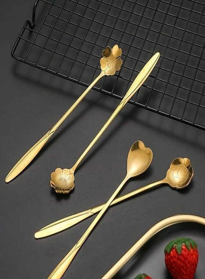 ARMENA Golden Spoon Set/Coffee Spoon/Dessert Spoons/Cutlery Kitchen Tableware/Stainless Steel Gold Different Shape Coffee Spoons, Set of 4 Pcs,24 Centimeter - Image 3
