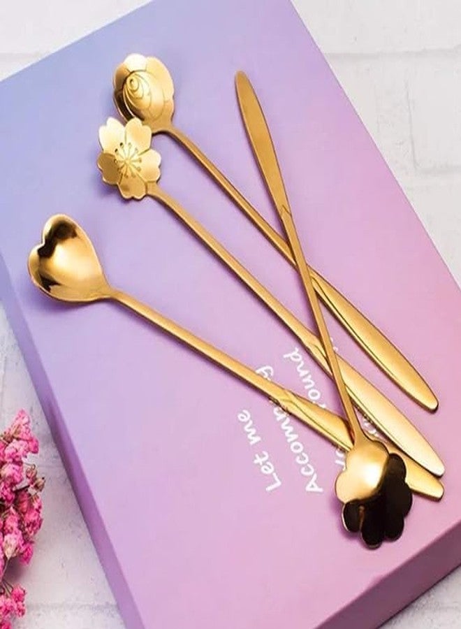 ARMENA Golden Spoon Set/Coffee Spoon/Dessert Spoons/Cutlery Kitchen Tableware/Stainless Steel Gold Different Shape Coffee Spoons, Set of 4 Pcs,24 Centimeter - Image 5