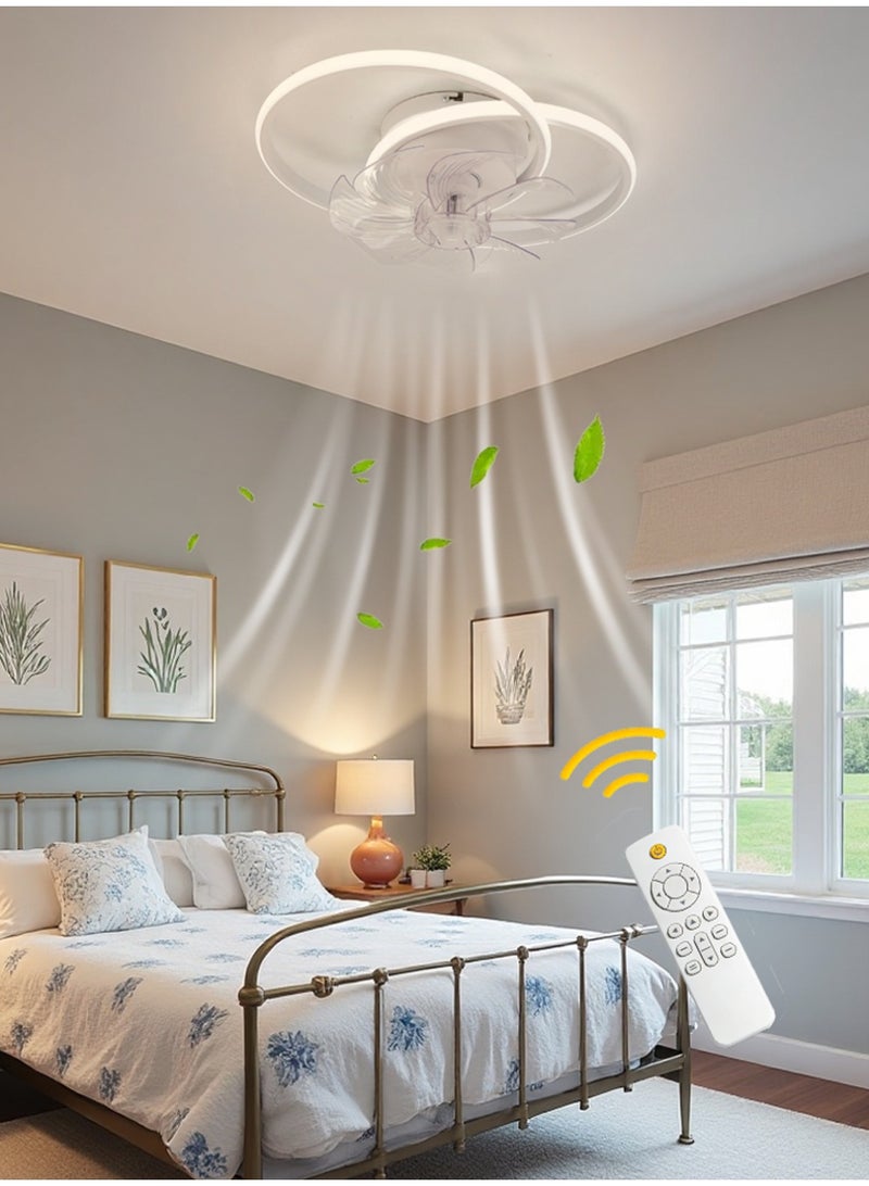 Double-ring ceiling fan light with remote control, 6 fan speed settings, timer function, and stepless dimming. Ideal for bedrooms, living rooms, home offices, and more. - Image 1