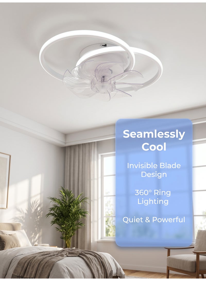 Double-ring ceiling fan light with remote control, 6 fan speed settings, timer function, and stepless dimming. Ideal for bedrooms, living rooms, home offices, and more. - Image 4