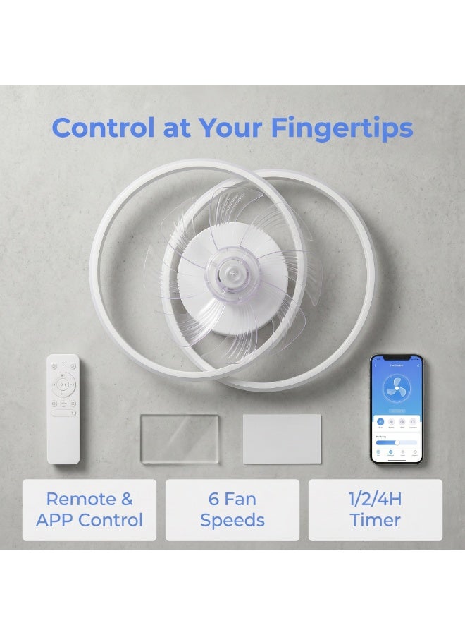 Double-ring ceiling fan light with remote control, 6 fan speed settings, timer function, and stepless dimming. Ideal for bedrooms, living rooms, home offices, and more. - Image 2