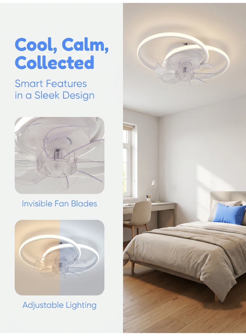 Double-ring ceiling fan light with remote control, 6 fan speed settings, timer function, and stepless dimming. Ideal for bedrooms, living rooms, home offices, and more. - Image 3