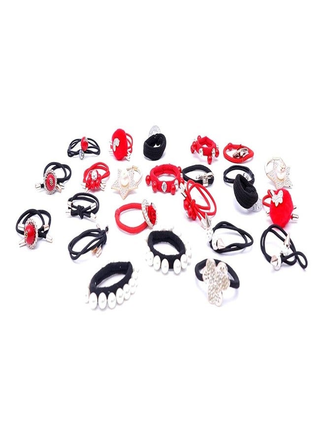 Hivata Rubber 24pc AD Stone Designer Crystal Rhinestone with Pearl Beautiful Hair Girl Ponytail Holder Kids Fashion Beaded Headbands Scrunchies Beauty Care Braided Colored Elegant Headwear Accessory - Image 4