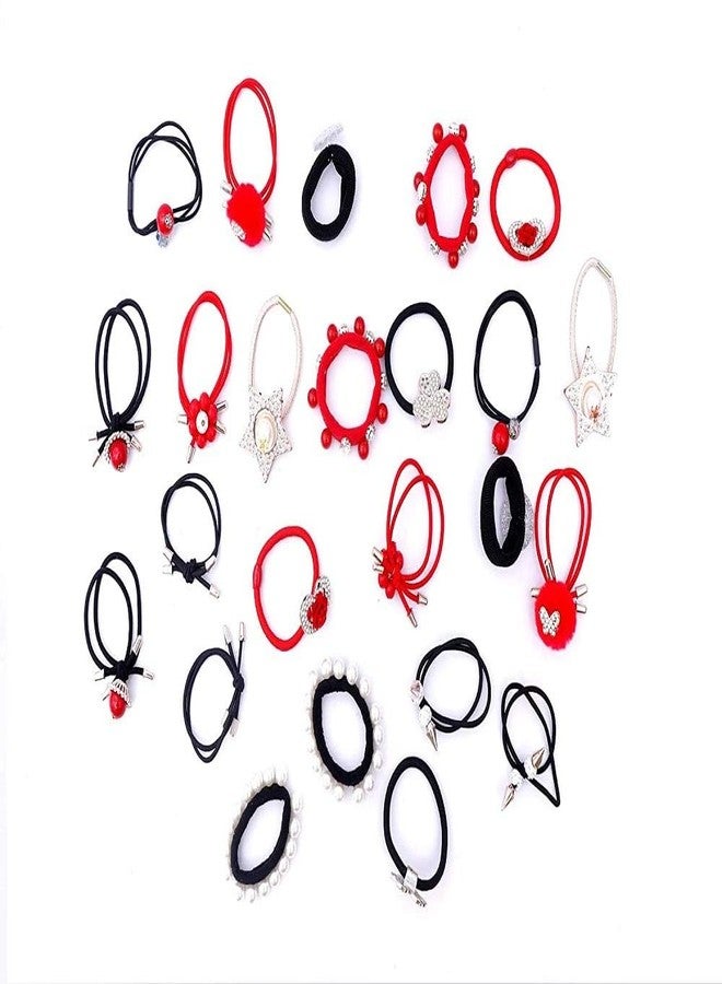 Hivata Rubber 24pc AD Stone Designer Crystal Rhinestone with Pearl Beautiful Hair Girl Ponytail Holder Kids Fashion Beaded Headbands Scrunchies Beauty Care Braided Colored Elegant Headwear Accessory - Image 3
