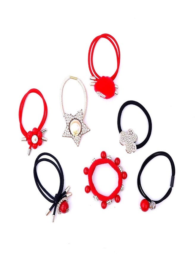 Hivata Rubber 24pc AD Stone Designer Crystal Rhinestone with Pearl Beautiful Hair Girl Ponytail Holder Kids Fashion Beaded Headbands Scrunchies Beauty Care Braided Colored Elegant Headwear Accessory - Image 5