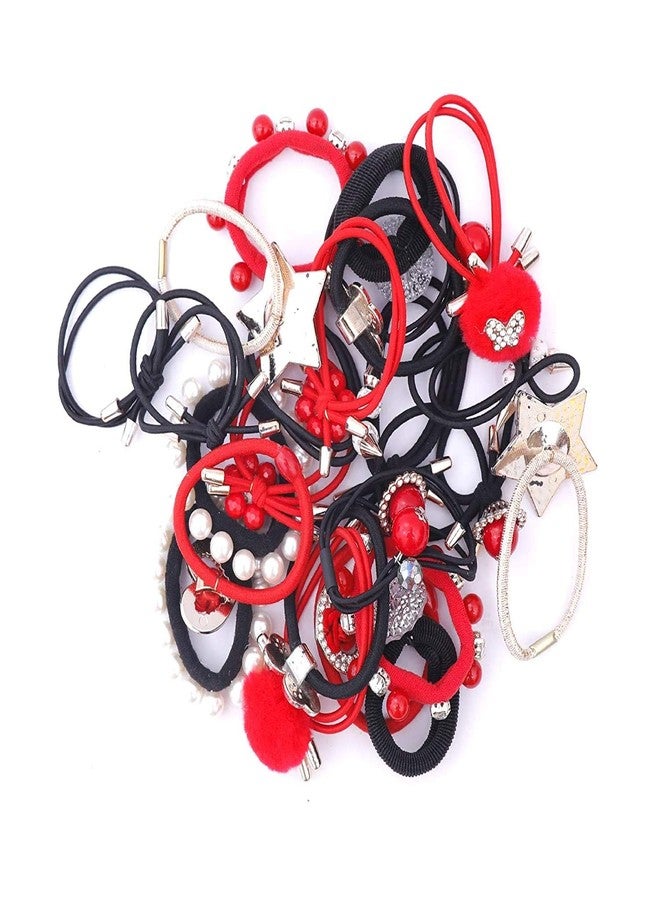 Hivata Rubber 24pc AD Stone Designer Crystal Rhinestone with Pearl Beautiful Hair Girl Ponytail Holder Kids Fashion Beaded Headbands Scrunchies Beauty Care Braided Colored Elegant Headwear Accessory - Image 2