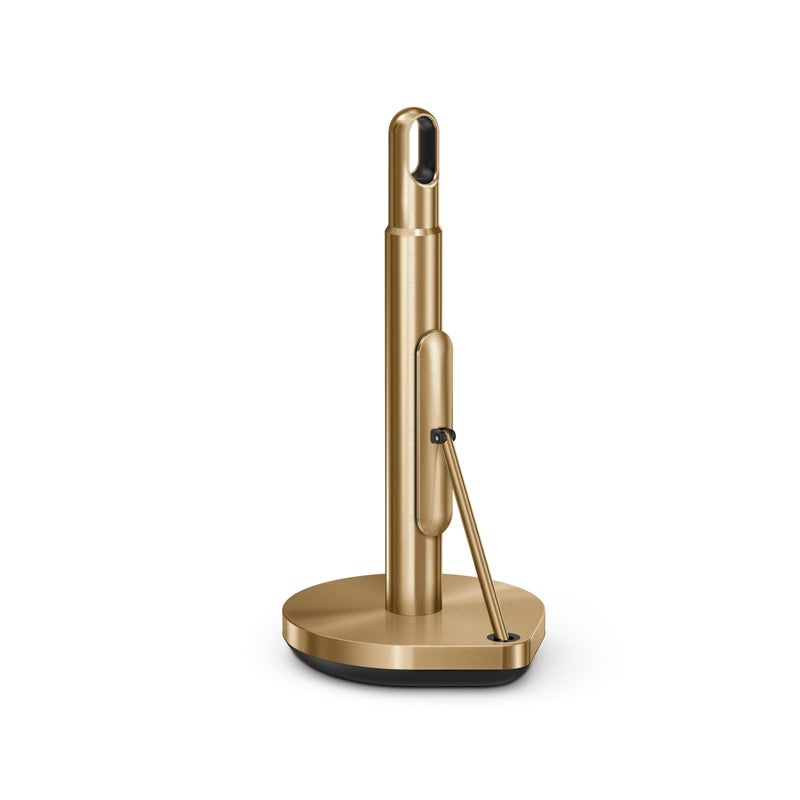 simplehuman Tension Arm Countertop Paper Towel Holder Easy OneHanded Tear Standing Weighted Base with Finger Loop Heavy Duty Brass Stainless Steel - Image 2
