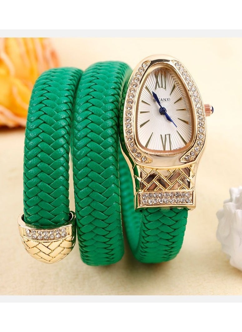 BIFANXI Ladies Fashion Watch, Snake-Shaped Diamond Design Quartz Watch,Oval Watch  - Image 1