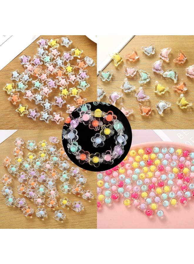 300Pcs Kawaii Beads Acrylic Pastel Beads Transparent Frosted Flower Butterfly Star Round Colorful Kawaii Shaped Spacer Beads for Craft DIY Bracelet Lanyard Wrist Strap Necklace Jewelry Making - Image 1