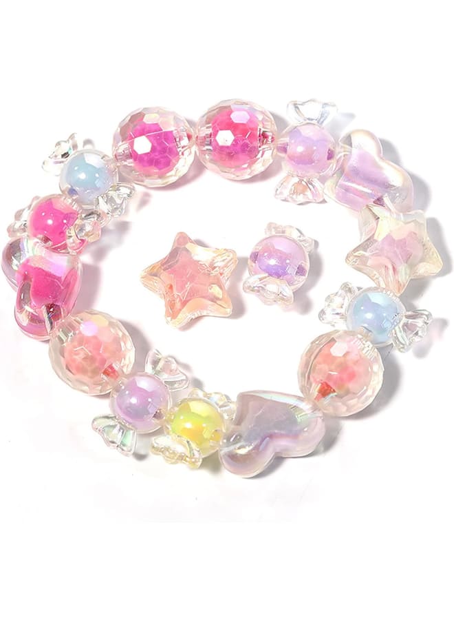 300Pcs Kawaii Beads Acrylic Pastel Beads Transparent Frosted Flower Butterfly Star Round Colorful Kawaii Shaped Spacer Beads for Craft DIY Bracelet Lanyard Wrist Strap Necklace Jewelry Making - Image 5