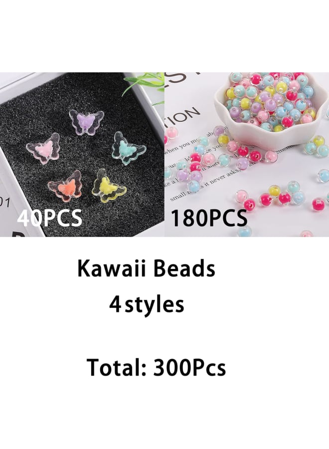 300Pcs Kawaii Beads Acrylic Pastel Beads Transparent Frosted Flower Butterfly Star Round Colorful Kawaii Shaped Spacer Beads for Craft DIY Bracelet Lanyard Wrist Strap Necklace Jewelry Making - Image 3