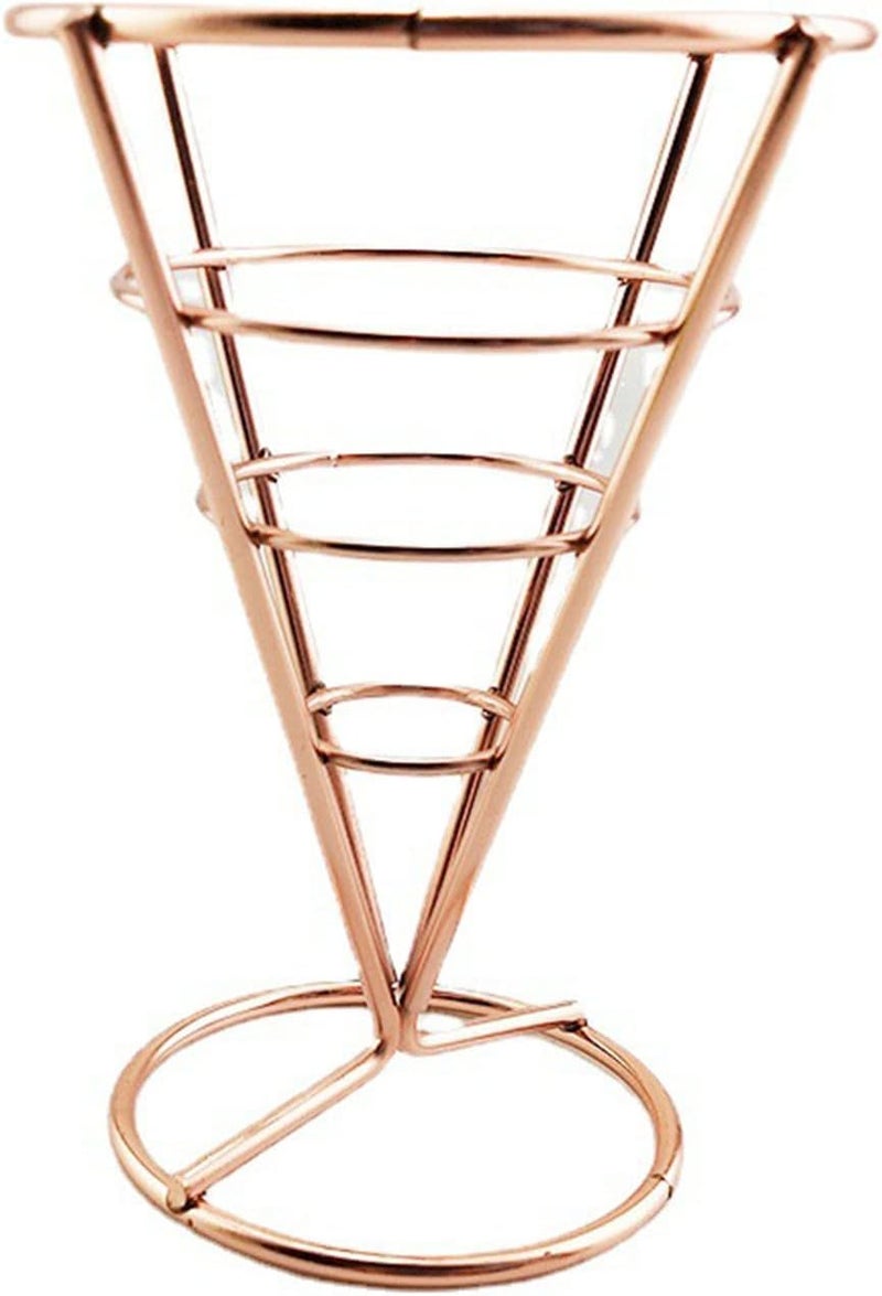 Rose Gold Metal Wire French Fry Cone Basket Display Stand for Home Outdoor Events - Image 1