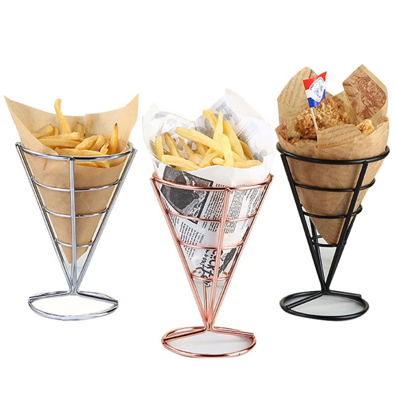 Rose Gold Metal Wire French Fry Cone Basket Display Stand for Home Outdoor Events - Image 5